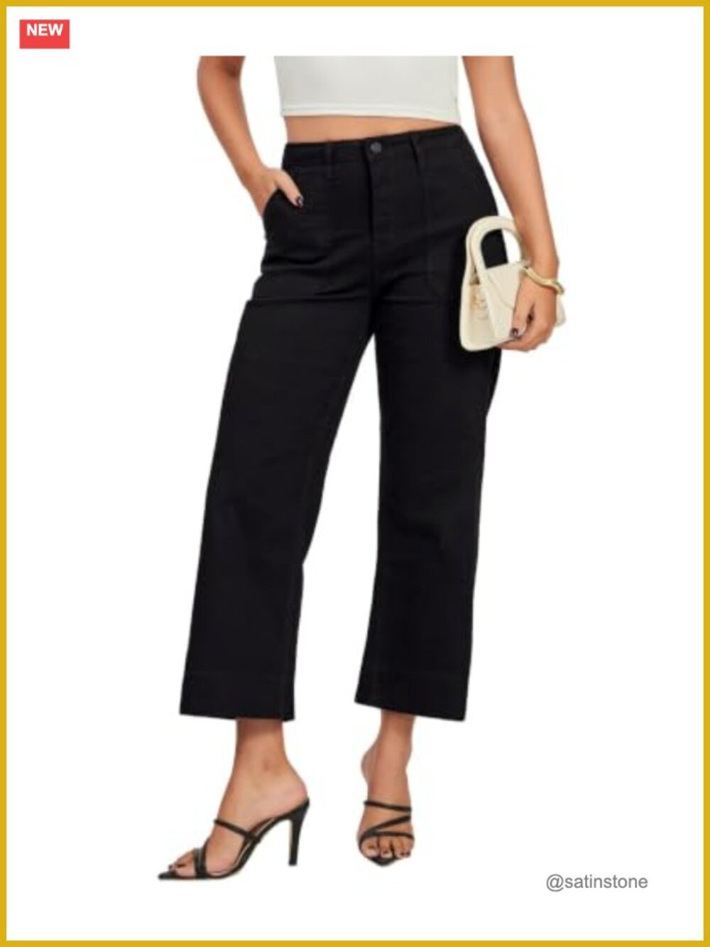 High Waisted Wide Leg Stretch Jeans with Pockets Women Cropped Denim Pants